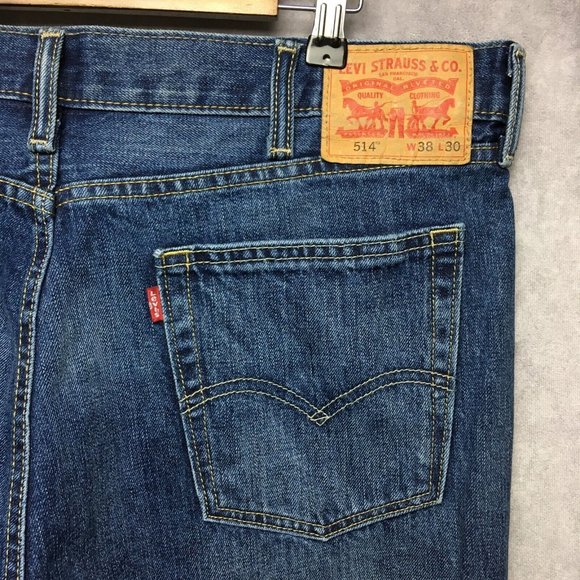 Levis 514 Mens Jeans Straight Fit 38x30 Blue Denim Orange Contrast Stitch Pants